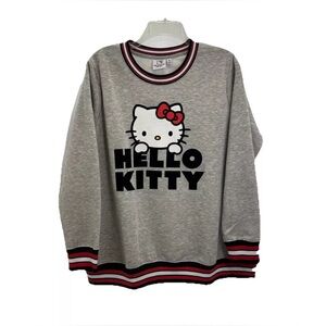 NWT Hello Kitty Sweatshirt Juniors 1XL Gray Fleece Crew Neck Pullover Sanrio
